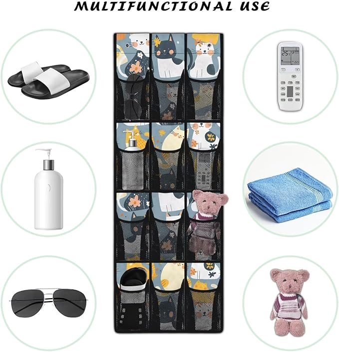 Flower Cat Over The Door Shoe Organizer,Small Hanging Shoe Rack for Closet,Quick Dry Mesh Organizer Hanging for Pantry Bathroom Closet,Organizer for Bedroom Bathroom,Kitchen