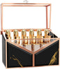 CoralHouse Lipstick Organizer - Black Glass Lipstick Holder & Nail Polish Organizer, 18-Slot Vanity Cosmetic Organizer with Removable Dividers,