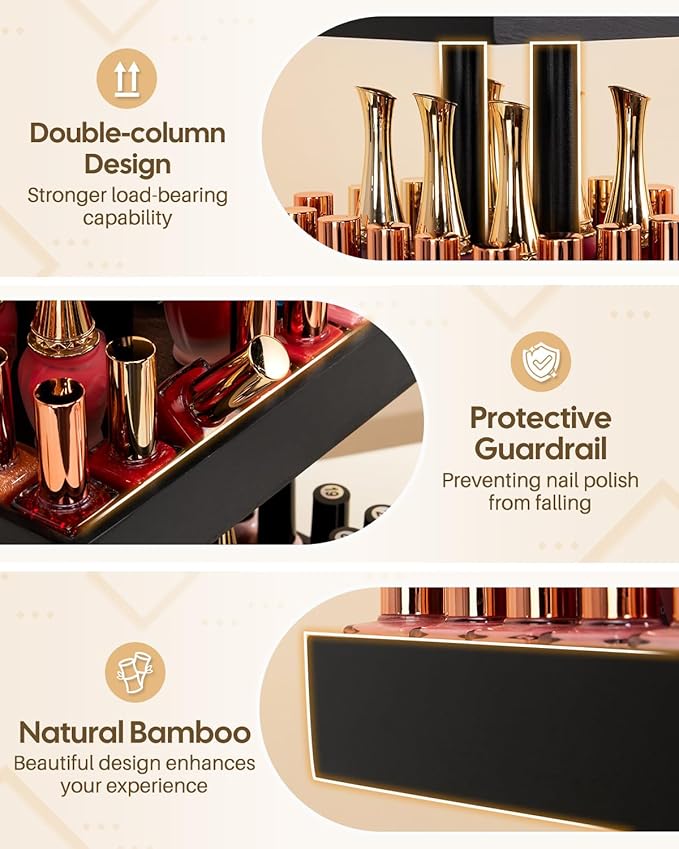 Homde Nail Polish Organizer for 86-123 Bottles, 360 Rotating Nail Polish Rack Holder, Display Storage Shelf for Fingernail Stand and Essential Oil, Gifts for Women Girls- Bamboo,Black