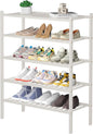 ROMGUAR CRAFT 5 Tier Bamboo Shoe Rack for Closet Free Standing Wood Shoe Shelf for Entryway Small Space Stackable 27"x11"x33" (White)