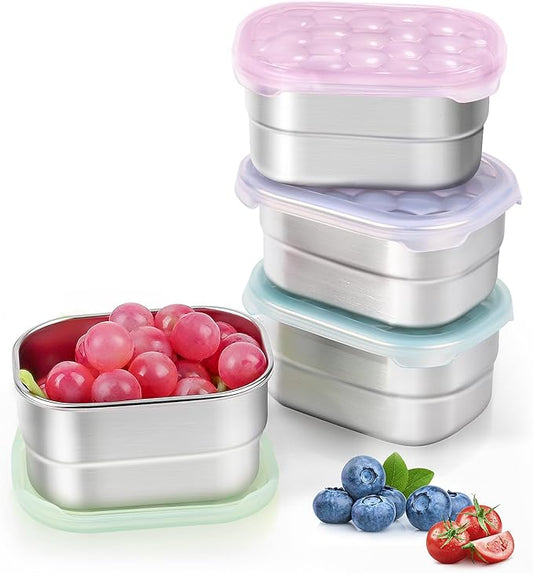 Tanjiae 8oz Small (1 CUP) Stainless Steel Snack Containers for Kids and Toddlers (Ages 1-3) | Easy Open Leak Proof Food Containers with Silicone Lids - Perfect Metal Lunch Box for Daycare and School