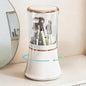 Makeup Brush Holder with Lid Cosmetic Tools Organizer 360 Rotating Waterproof Dustproof Make Up Brushes Storage for Vanity Bathroom Countertop