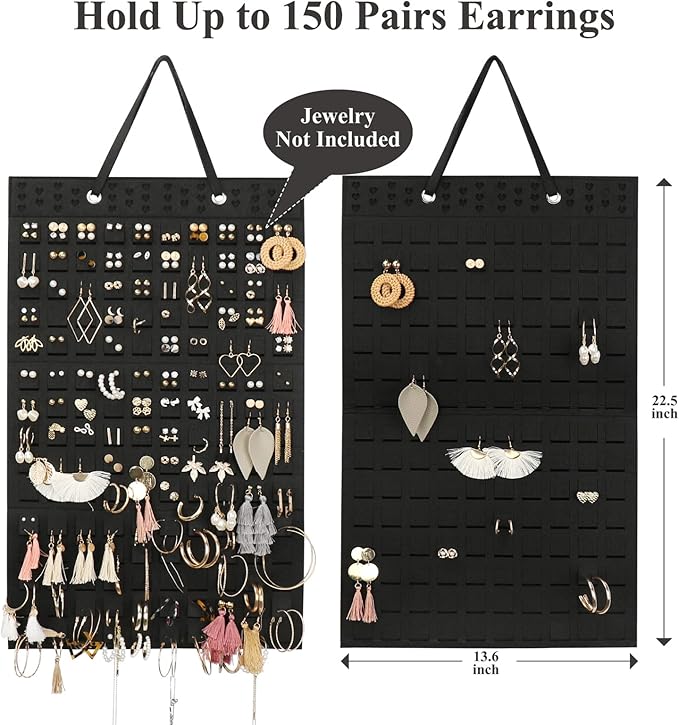 Resovo Hanging Earrings Organizer & Holder - 20 Hooks, Holds Up To 300 Pairs, Compact Design, Soft Material, Earring Hanger & Display for Women & Girls - 1 Pack