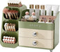 Makeup Organizer for Vanity with Brush Holder, Large Capacity Bathroom Countertop Skincare Organizer with 2 Drawers, Cosmetic Display Case for Perfumes, Eyeshadow Palettes, Nail Polishes