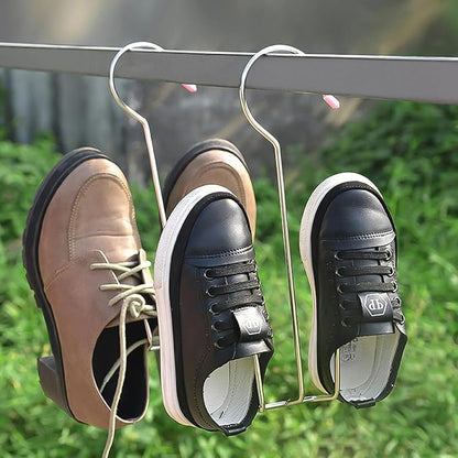 4PCS Shoes Hanger Shoes Drying Rack Stainless Steel Shoe Display Hook Space Saver Storage Organizer for Hanging Muddy Wet Shoes Flip Flops Sandals Sneakers Boots (Silver B)