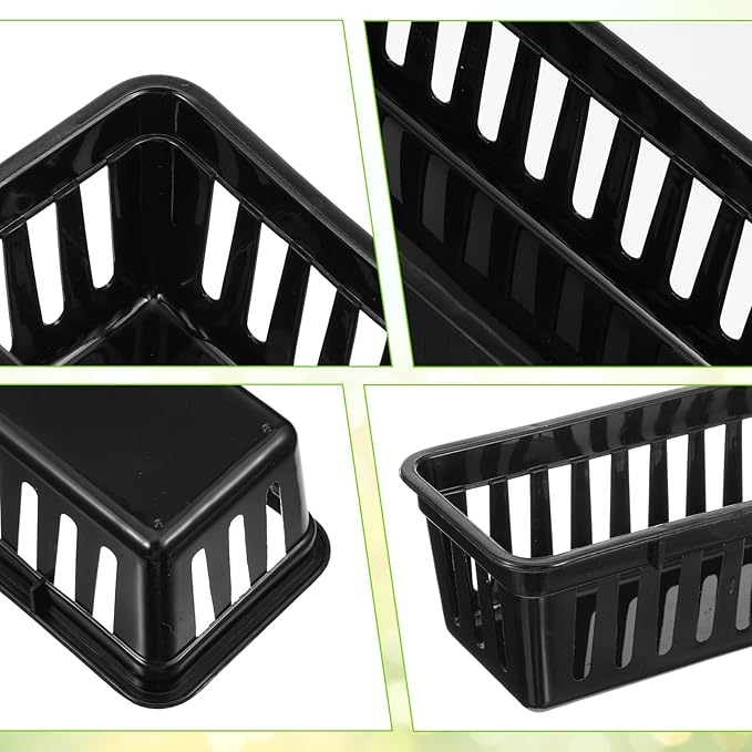 12 Pack Black Slim Plastic Storage Baskets for Organizing, 10.24 x 3.15 x 2.36 Inch Stackable Small Narrow Pencil Baskets, Drawer Storage Tray Holder for School Classroom Home Office Desk Cabinet
