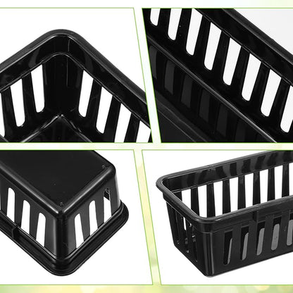 12 Pack Black Slim Plastic Storage Baskets for Organizing, 10.24 x 3.15 x 2.36 Inch Stackable Small Narrow Pencil Baskets, Drawer Storage Tray Holder for School Classroom Home Office Desk Cabinet