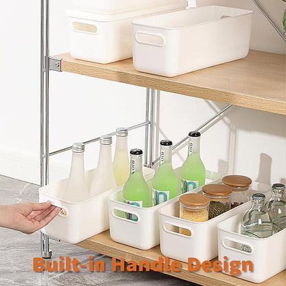 Yishyfier Plastic Storage Baskets With Lid Organizing Container Lidded Knit White Storage Organizer Bins for Shelves Drawers Desktop Playroom Classroom Office (8XS)