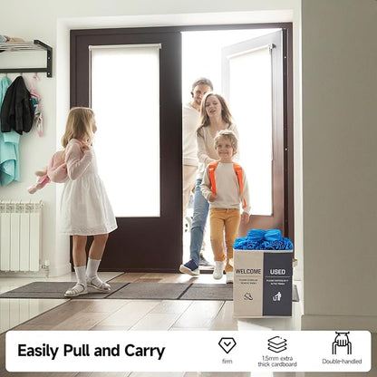 Foldable Shoe Cover Box Dispenser Storage Box Storage Bin Holder with Used Shoe Covers and Welcome Please or Remove Sign for Open House Supplies (Beige, Gray)