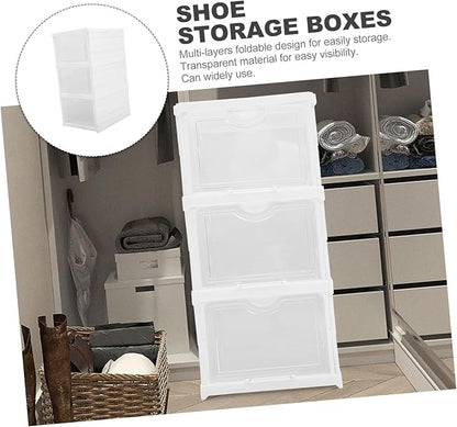 Stackable Transparent Shoe Storage Box with Foldable Design Clear Organizer for Sneakers and Shoes Space-saving Storage Container for Closet