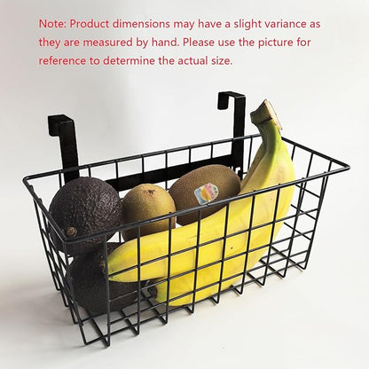 MaraFansie Basket with Hook, Grid Storage Basket, Over the Cabinet Door Organizer, Wire Hanging Basket with Hook Over the Railing, Under Sink Kitchen Cabinet, Pantry, Bathroom, Black, 2 Pack