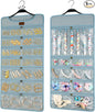 SMRITI Hanging Jewelry Organizer with Dual Zippered Pockets Canvas Double Sided Rotating Hanger Necklace Hanging Wall Organizer Earring Dustproof Holder Wall Mount Accessories Display Bag(Light Blue)