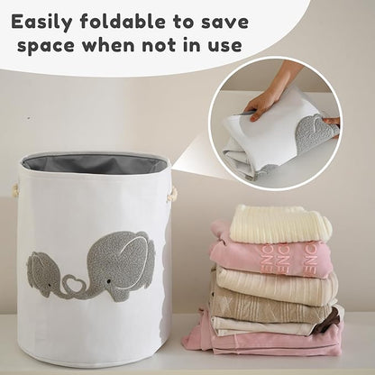 Baby Hamper Extra Large Nursery Hamper, 58L Kids Toys Basket Laundry Basket for Baby's Dirty Clothes Collapsible Storage Basket Canvas Clothes Hamper Toy Box Dorm Room Essentials for College