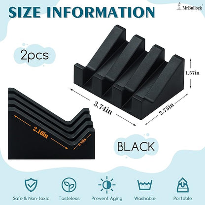 2 Pack Self Draining Silicone Soap Dish for Shower & Kitchen - Waterfall Bar Soap Holder Tray, Non-Slip Soap Saver Keeps Soap Dry, Easy to Clean, Extends Soap Life (Black)
