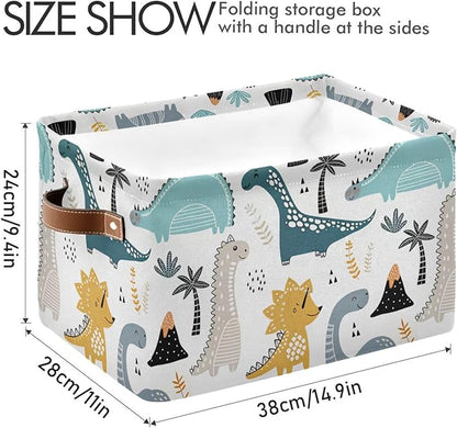Dino Scandinavian Style Rectangle Storage Bin, 15 x 11 x 9.5 in, Collapsible Organizer Storage Basket for Home Décor