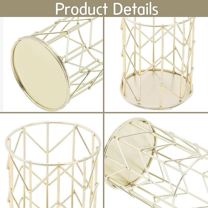 Tissting Gold Cutlery Basket Organizer 3.3×4.3in/8.4×10.9cm, Hollow Metal Utensil Holder for Spoon Fork Chopsticks, Kitchen Tableware Storage Caddy, Countertop Accessory