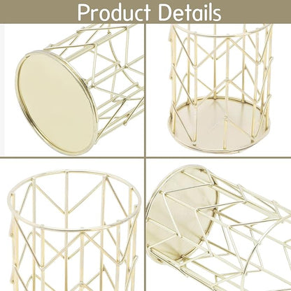Tissting Gold Cutlery Basket Organizer 3.3×4.3in/8.4×10.9cm, Hollow Metal Utensil Holder for Spoon Fork Chopsticks, Kitchen Tableware Storage Caddy, Countertop Accessory