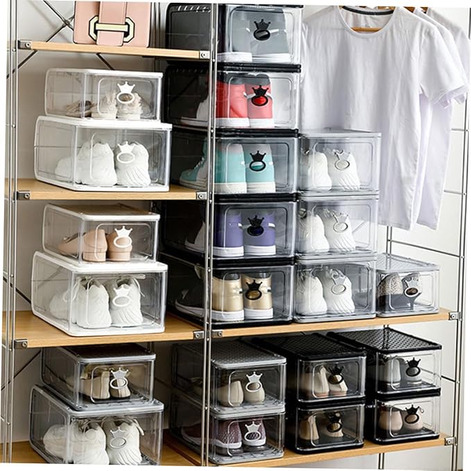 LABRIMP 5pcs Shoe Boxes Stackable Storage Cases Loop Thicken Plastic for Home Organization