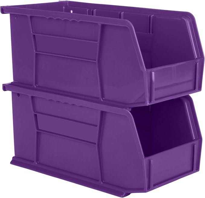 Hudson Exchange 11" x 5-1/2" x 5" Plastic Stackable Storage Bin and Hanging Container (Purple, 1 Pack)