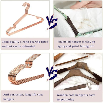 Rose Gold Coat Suit Shirt Metal Wire Standard Clothes Hangers, 30 Pack Heavy Duty Shirt Blouse Hanger 16.5” Coat Suit Bridal Boutique Space Saving Slim Wire Hanger