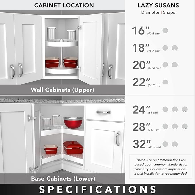 Rev-A-Shelf Dual Shelf Kidney-Shaped Lazy Susan Organizer for Corner Base Kitchen Cabinets, Rotating Turntable Storage Wire Trays, Chrome, 5472-28 CR