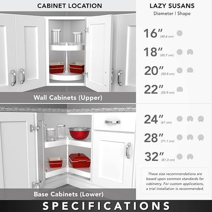 Rev-A-Shelf 22" Single Maple Wood D-Shape Single-Shelf Lazy Susan Turntable with Swivel Bearing for Diagonal Corner Wall Kitchen Cabinets, 4WLS201-22-BS52