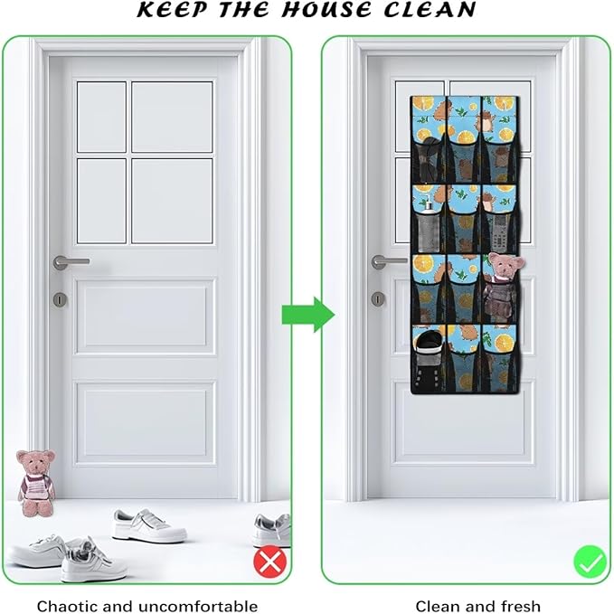 Blue Capibala Behind Door Shoe Organizer 12 Pockets Over The Door Shoe Organizer for Closet Space Saving Highland Cow Wall Hanging Storage