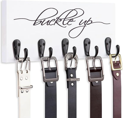 Tie Rack and Belt Organizer for Closet, Wall Mount Belt Hanger and Tie Organizer for Stores and Displays Mens Accessories for Easy Selection and Space Saving Efficiency(11.4" x 4.7") (White)