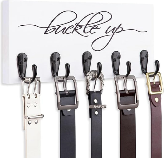 Tie Rack and Belt Organizer for Closet, Wall Mount Belt Hanger and Tie Organizer for Stores and Displays Mens Accessories for Easy Selection and Space Saving Efficiency(11.4" x 4.7") (White)