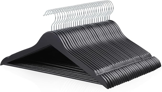 Amazon Basics Wood Suit Clothes Hangers for Closet Organizer, Black, 30-Pack