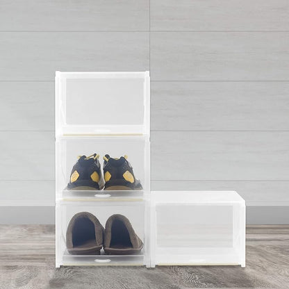 AJP Distributors 6-Pack Push-Pull Drawer Type Stackable Shoe Storage Container Box Organizer with 120° Lids for Home Closet & Entryway Sneakers Shoes Cabinet Bins Transparent Plastic Boxes Set (Clear)