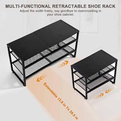 Expandable Shoe Rack,3 Tier Adjustable Metal Shoe Shelf for Closet,Sturdy Free Standing Shoe Storage for Door Entrance,Bedroom,Small Spaces,Black