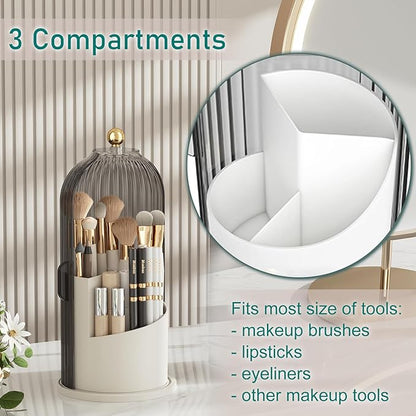GAXmi Makeup Brush Holder with Lid Cosmetic Tools Organizer 360 Rotating Waterproof Dustproof Beauty Brushes Storage for Vanity, Grey