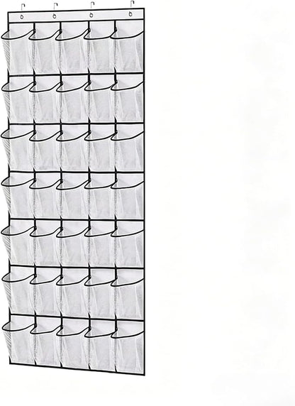 Meolsaek Over the Door Shoe Organizer with 40 Breathable Mesh Pockets, Hanging Shoe Organizer for Door with 4 Metal Hooks, Shoe Organizer for Closet, Bedroom, Bathroom, Pantry (White, 35)