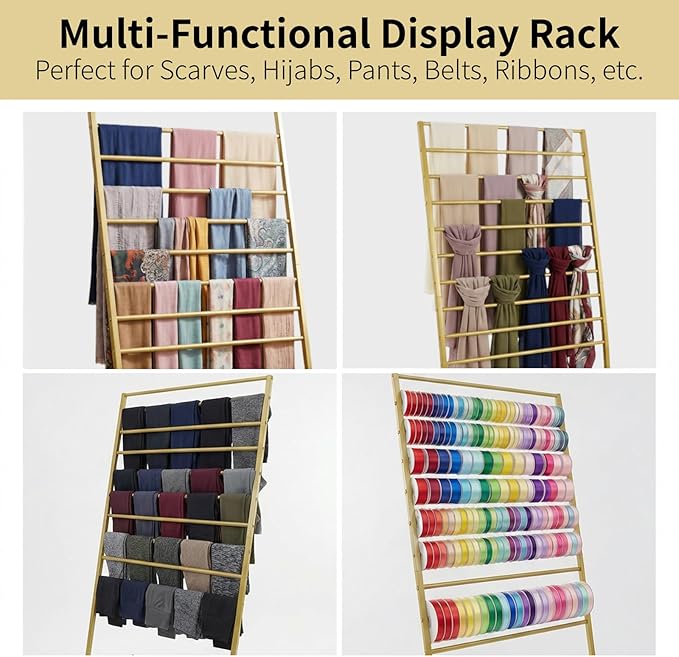 Scarf Organizer, Scarf Display Stand, 10 Tier Metal Scarf Holder Organizer, Floor-standing Scarf Rack for Commercial or Home, Hijab Stand RackTies Belt Pants Hanging Rack