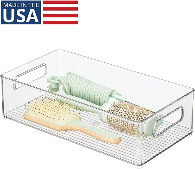 iDesign Stackable Bathroom Storage Bin with Handles for Makeup and Accessories, Clear, Made in USA