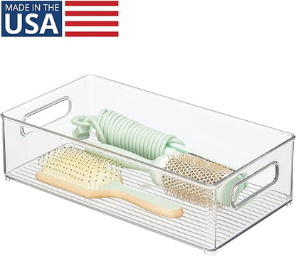 iDesign Stackable Bathroom Storage Bin with Handles for Makeup and Accessories, Clear, Made in USA