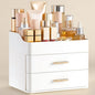HBlife Makeup Organizer for Vanity with 2 Drawers, Large Bathroom Countertop Cosmetics Organizer Skin Care Storage, Easy to Store Lipsticks, Nail Polishes, Perfumes, Eyeshadow Palettes, All White