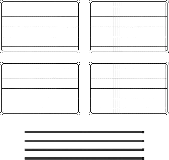 Commercial NSF Listed Black Epoxy Stationary Wire Shelving Kit 24" x 36" x 54", with 4 Shelves Perfect for Warehouse, Walk-in Refrigerator, Freezer, Grocery Store, Restaurant, Dishroom