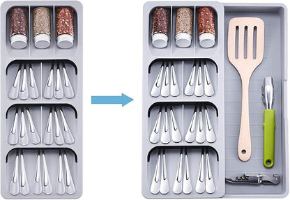 Expandable Kitchen Drawer Organizer, Adjustable Cutlery Trays and Utensil Holder, Kitchen Drawer Dividers Storage for Silverware, Flatware, Knives, Spoons, Gray