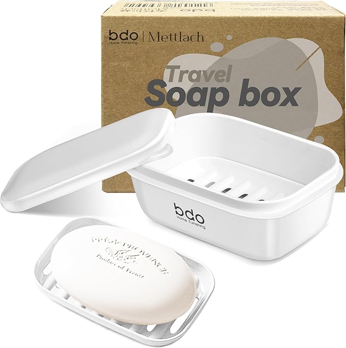 PEISAINOX Travel Soap Case, Leakproof Soap Container with Lid, Portable Bar Soap Holder for Traveling, Soap Dishe for Bathroom, Shower, Gym, School, Camping, Vacation, Outdoor (White)