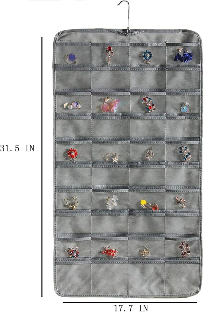seven wolves Hanging Jewelry Organizer Holder, Storage Bag for Earrings Necklace Bracelet Ring Accessory Display Holder Bag, Grey
