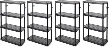 Gracious Living 4 Shelf Fixed Height Medium Duty Storage Unit 14 x 32 x 54.5" Organizer System for Home, Garage, Basement, & Laundry, Black (4 Pack)