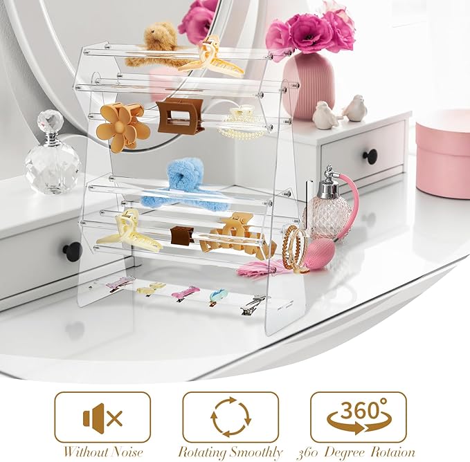 Lineshading 2-tier Acrylic Claw Clip Holder 360 Degree Rotating Claw Clip Organizer Hair Accessories Organizer Storage Display Clear Stand for Women Vanity Dressing Table(Hexagonal Style)