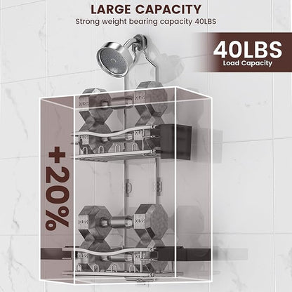 REINHARDT Shower Caddy Hanging, Rustproof Shower Caddy Anti-Swing Shower Organizer Over Showerhead No Drilling Shower Racks with Soap Holder Multi Hooks Bathroom Storage for Shampoo Sponge, Silver