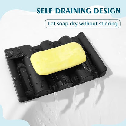 Silicone Soap Dish,Self Draining Soap Holder Perfect for Shower,Bathroom Sink,Kitchen Sink & Travel,Non-Slip Bar Soap Holder Extend Soap Life,Keep Soap Bars Dry & Easy Cleaning (White+Black)-2Pcs