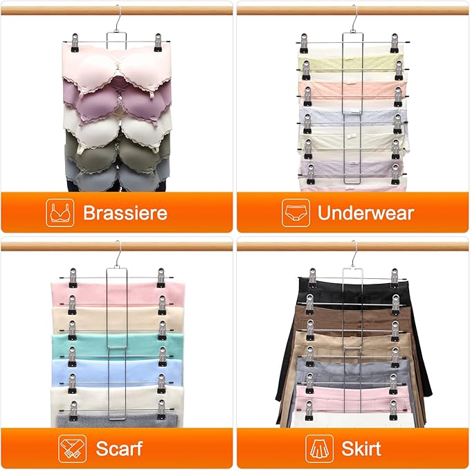 4 Pack Pants-Hangers-Space-Saving,6 Tier-Closet-Organizers-and-Storage Skirt Hooks with Clips,Closet-Organizer-Clothes-Organization-and-Storage Jeans Scarf Holder,College-Dorm-Room-Essentials Decor