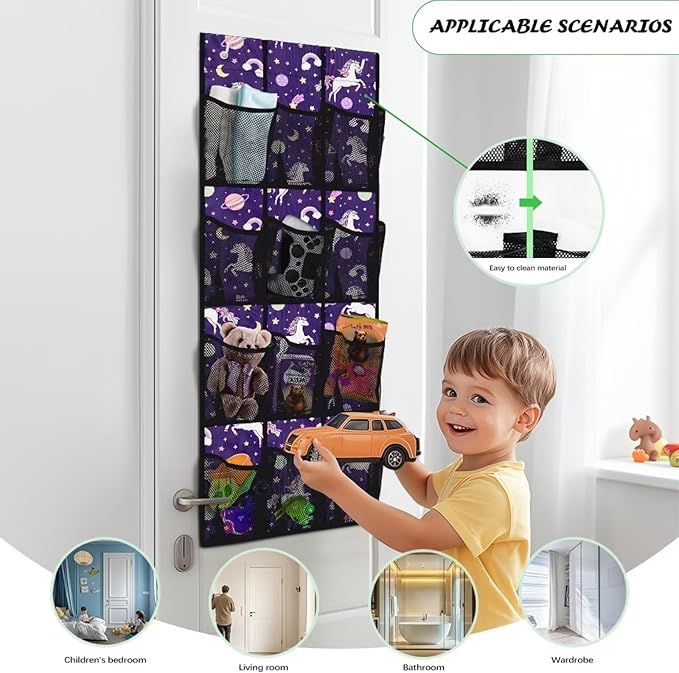 Lucky Horse Behind Door Organizer 12 Pockets Over The Door Shoe Organizer for Closet Rainbows Wall Hanging Storage Cookies Multi-Funtion Storage Bag