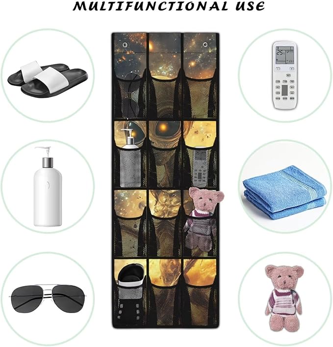 Alien Over the Door Shoe Organizer with Pockets 4 Shelf Large Shoe Organizer Door Hanger for Bathroom Small Spaces Apartment Bedroom Closet Door Hanging Storage Bag