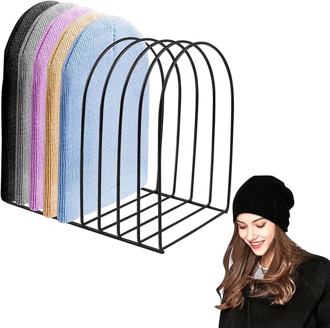 Beanie Holder Organizer, Knitted Hat Storage Rack Display Stand Metal Cap Holder for Winter Swimming Hat Display Home Entryway Tabletop Bedroom Closet Dresser Room Office (Black, 1 Pcs)